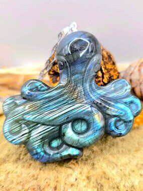 Natural Labradorite Flashy 2" Big Octopus Pendant Necklace